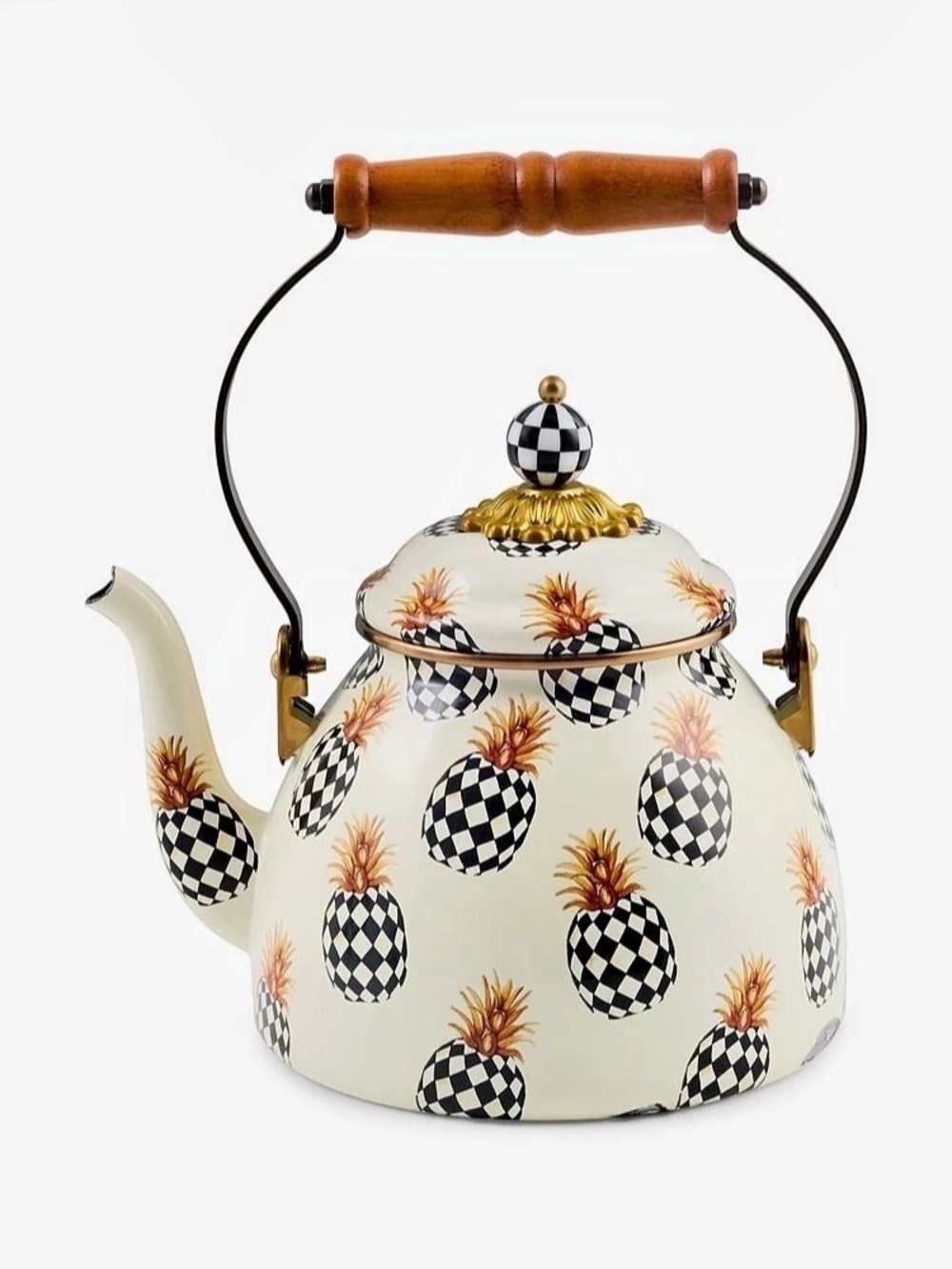 Limited MacKenzie-Childs Pineapple Tea Kettle Pineapple Pattern Tea Kettle